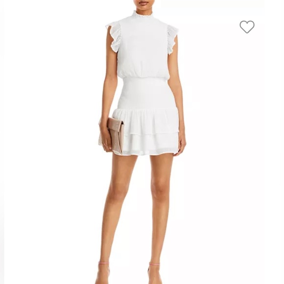 AQUA white smocked ruffle dress - Picture 2 of 5